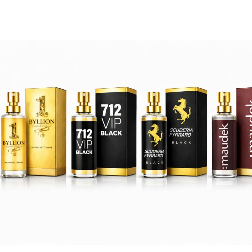 KIT PERFUME IMPORTADO VIDRO DE LUXO FRAGANCIA BYLLION MAUDEK FIRRARO 712 BLACK