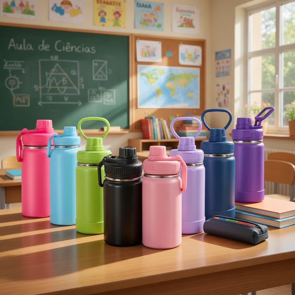 Garrafa térmica de água 350ml Infantil Aço inox Quente Frio Térmico Academia Escola Antivazamento