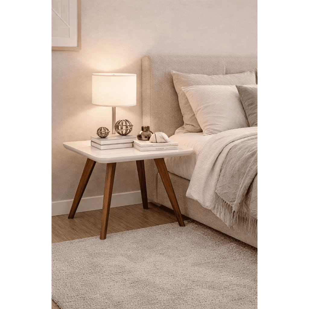 Mesa de Cabeceira Retro para Quarto Organizador MDF Pés Madeira Maciça para Quarto Casal Solteiro