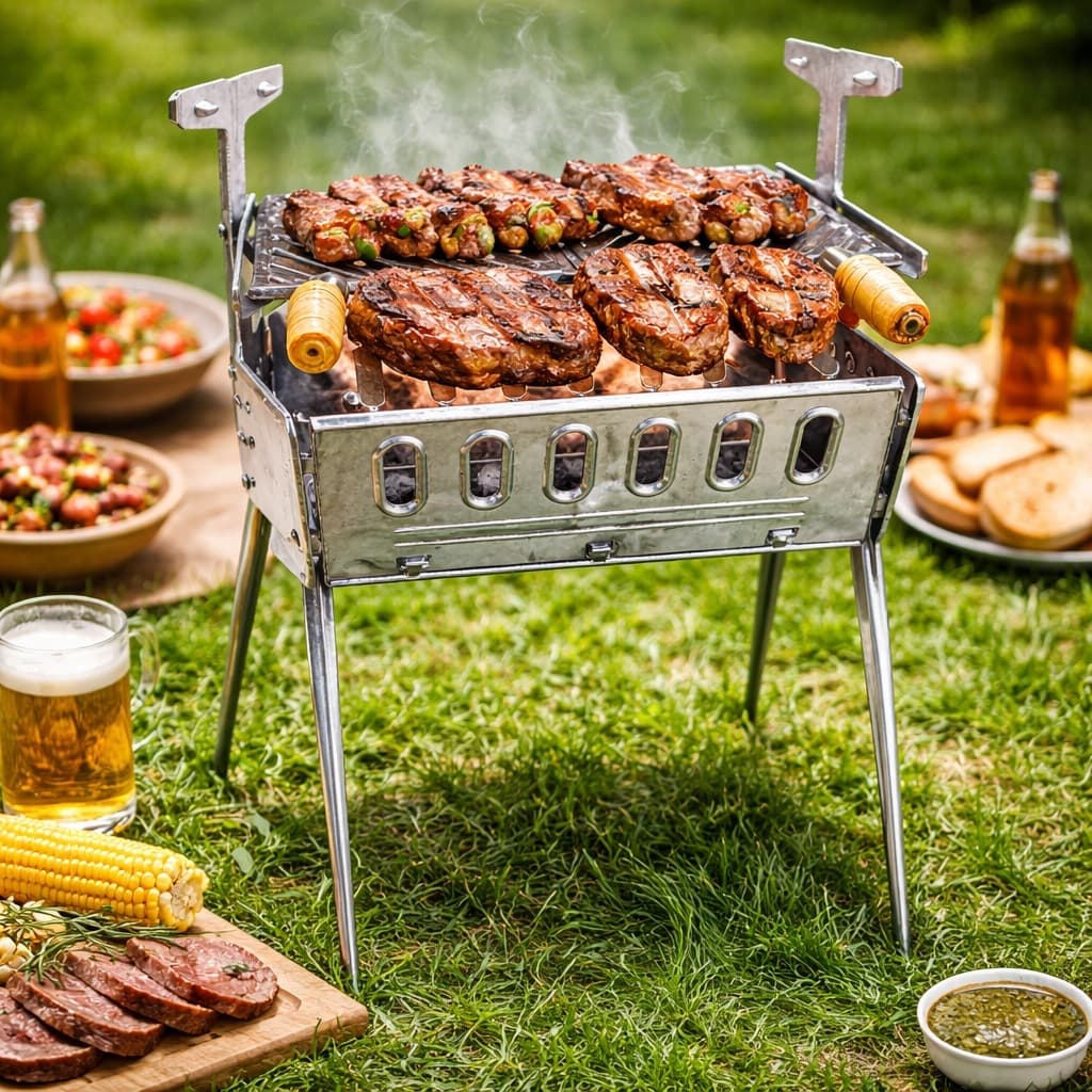 Churrasqueira Portátil Desmontável 66cm Alumínio Puro Fundido + Grelha Excelente Qualidade Churrasco