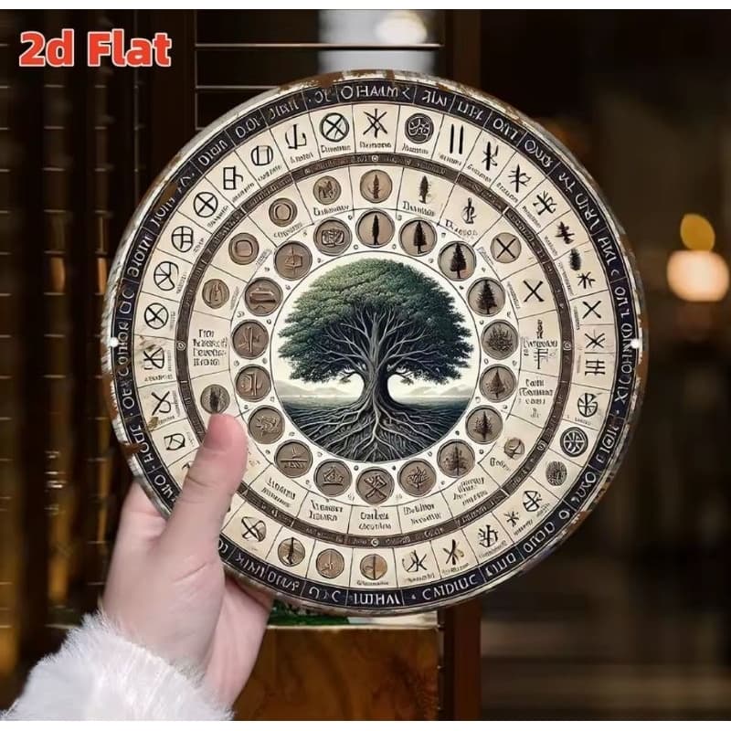 Placa Roda do Ano 20x20cm - Gráfico para Radiestesia e Altar - Roda do Ano em Alumínio