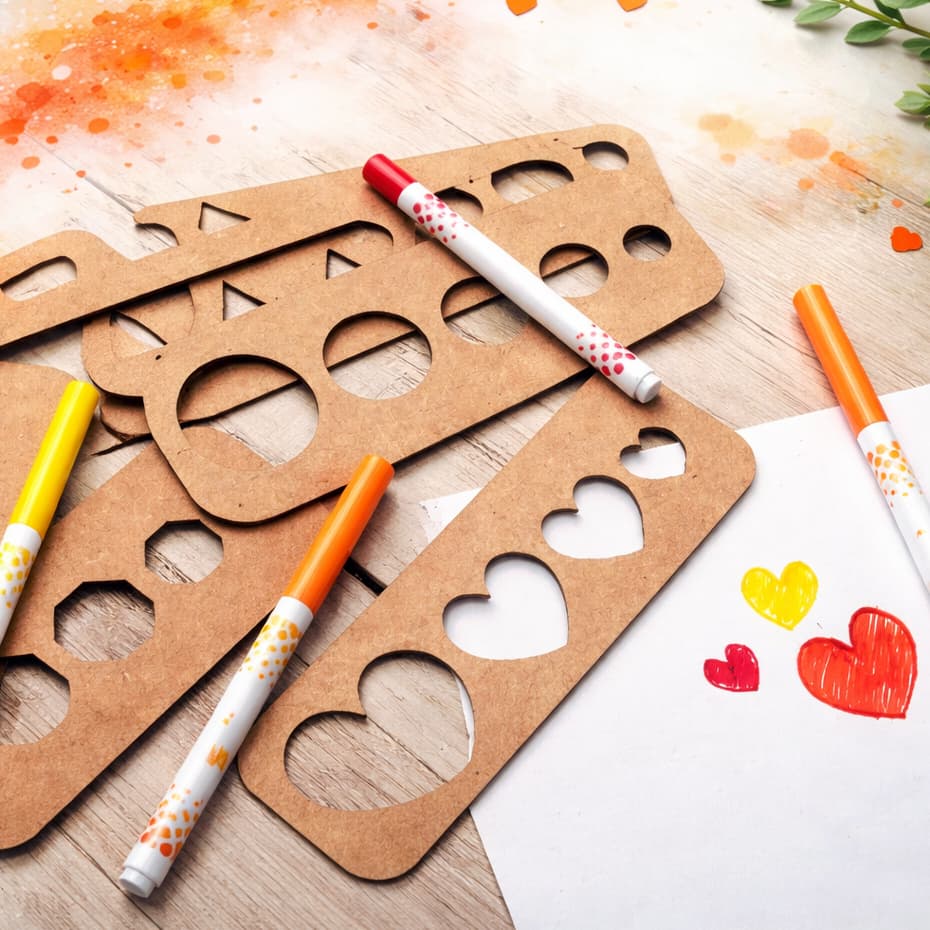 KIT 8 Réguas Geométrica Desenho Coordenação Motora Mdf Cru