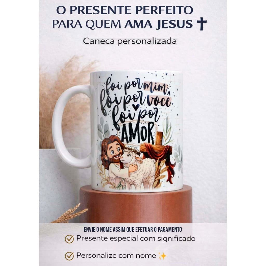 Caneca Personalizada Páscoa | Nome + Envio Imediato | Presente Religioso Jesus Cordeiro