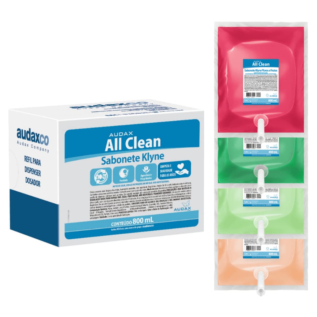 Sabonete Líquido Refil Klyne All Clean Caixa 6x800ml Dispensers Uso Profissional Grande Rendimento