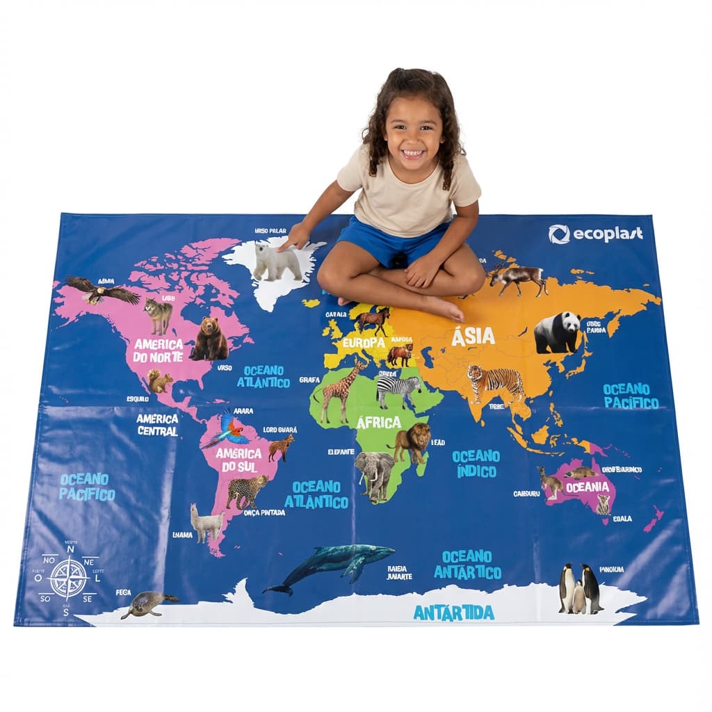 Tapete Pedagógico P- Mapa Mundi Animal - Brinquedo Pedagógico