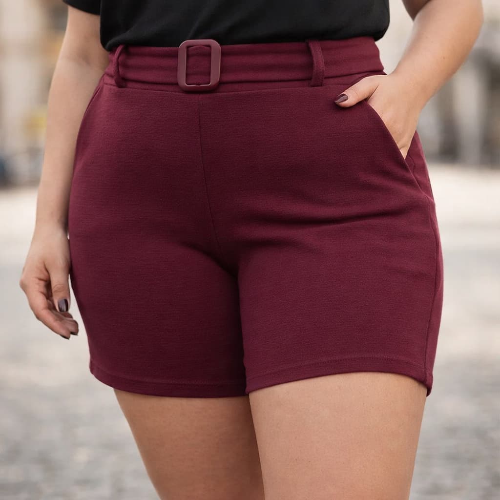Short Plus Size Liso Malha Crepe