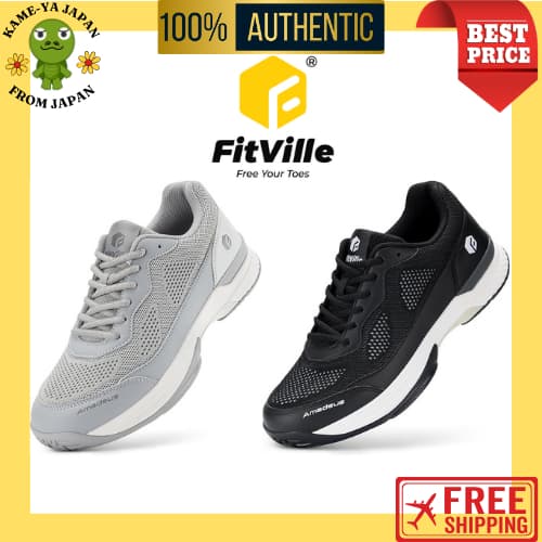 FitVille Tênis Masculino de Tênis Wide M/2E/4E Leve Respirável Solado Grip Cinza/Preto