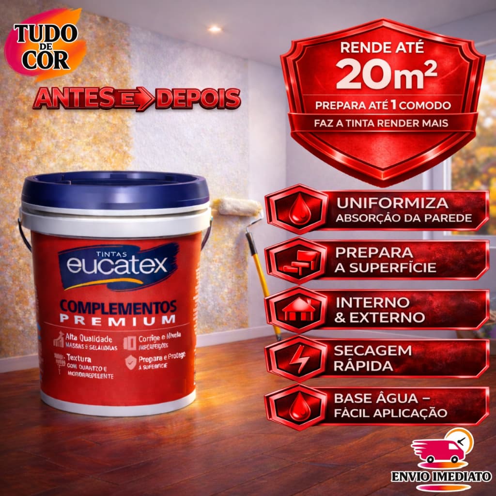 Selador Acrílico Eucatex 3,6 Litros Branco Acabamento Fosco Premium, Selador Acrílico Parede e Teto
