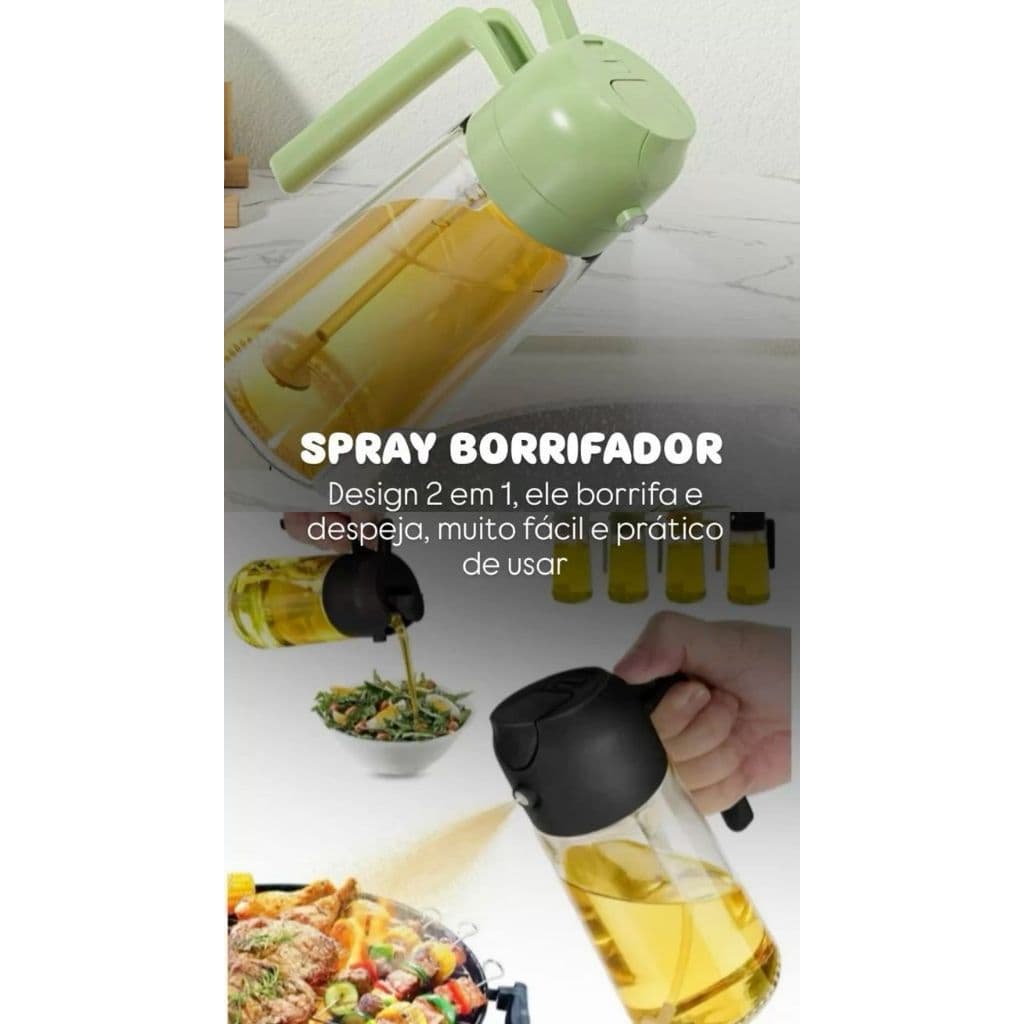Galheteiro 2 em 1 Spray Pulverizado Bico Dosador de Azeite Oléo Vinagre 470ml Vidro