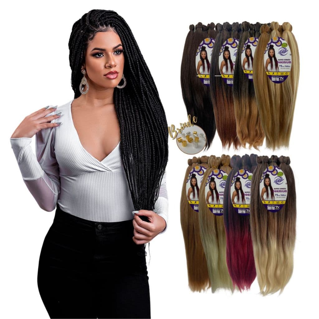 Super Jumbo Premium Ser Mulher 609 Gramas 75 cm Para Tranças Box Braids, Boxeadoras, Nagô