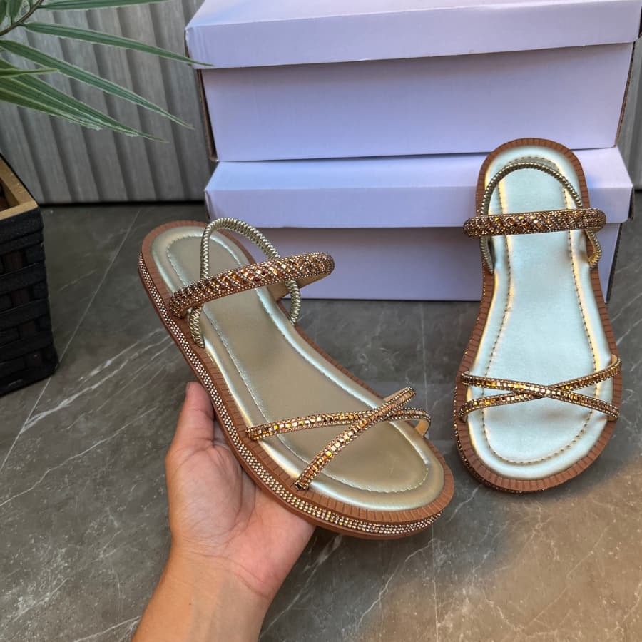 Sandália Feminina Papete Birken Luxo em Strass Pedraria 2 em 1 Ajustável Flatform Confortável Luxo