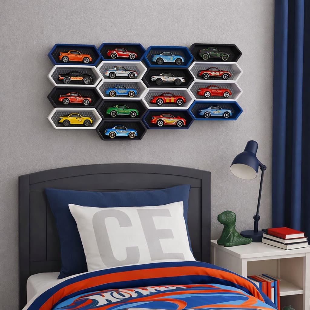 Expositor Hot Wheels 5 Módulos Parede Modular Nicho Colmeia Display Carrinhos miniaturas Coleção