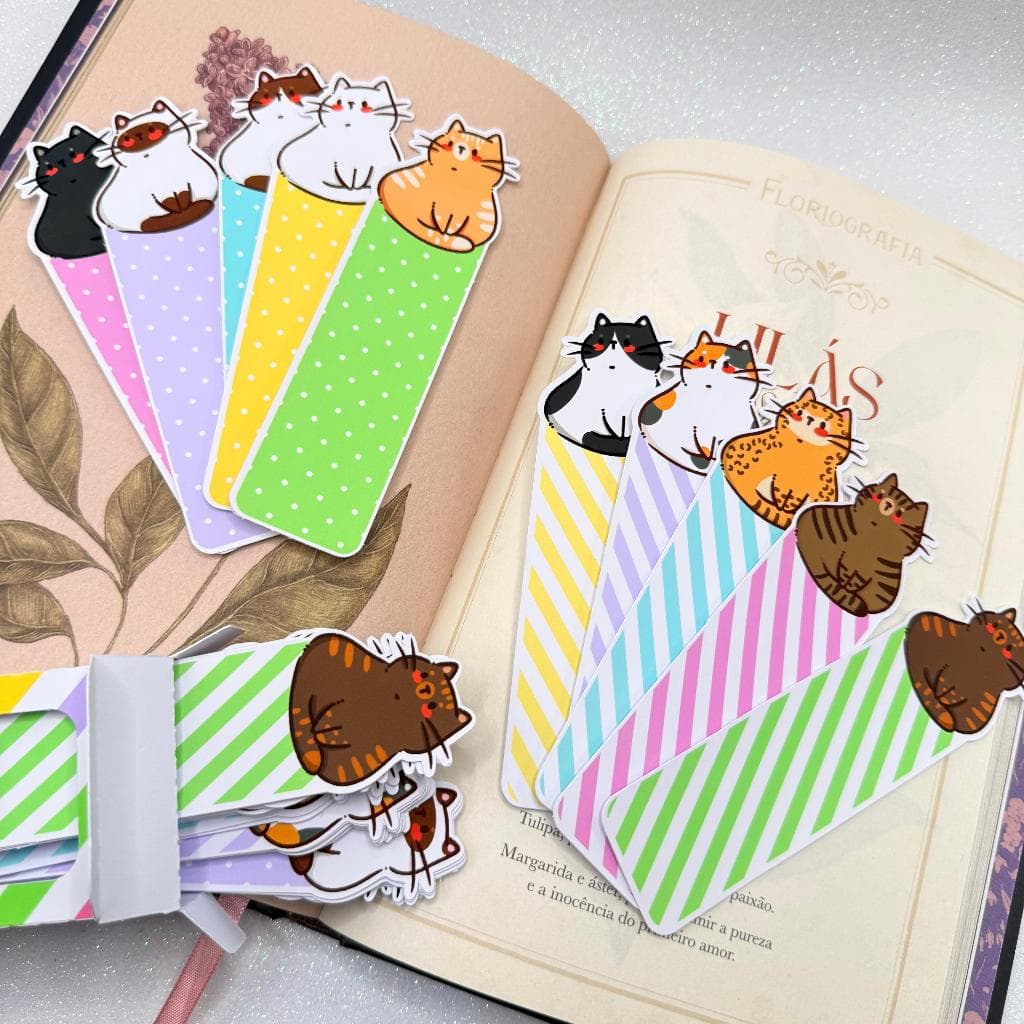 Kit 50 Marca Páginas Gatinhos Fofinhos Kawaii 10 Modelos Diferentes