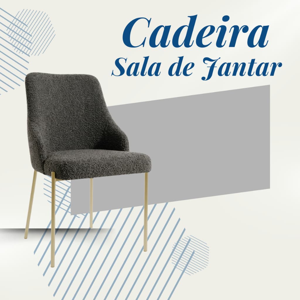 Cadeira Para sala de jantar moderna recepção base metálica tecido boucle Cinza Grafite