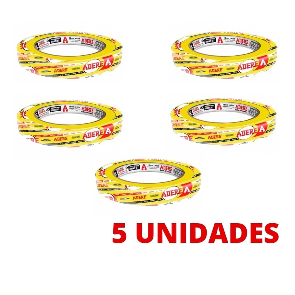 Fita Crepe Automotiva 18x40M Adere Amarela Kit Com 5 unidades