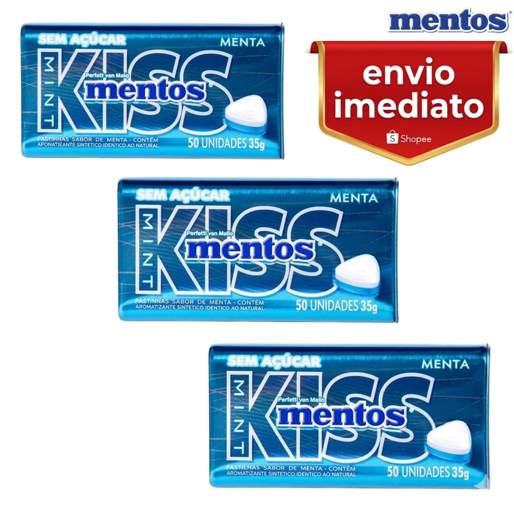 Kit 3 Mentos Kiss Lata Sabor Menta - Pastilhas Sem Açúcar