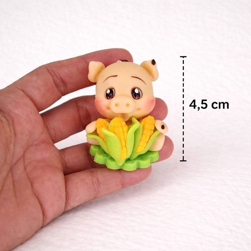 3 a 10 Apliques Fazendinha porquinho com Milho em Biscuit