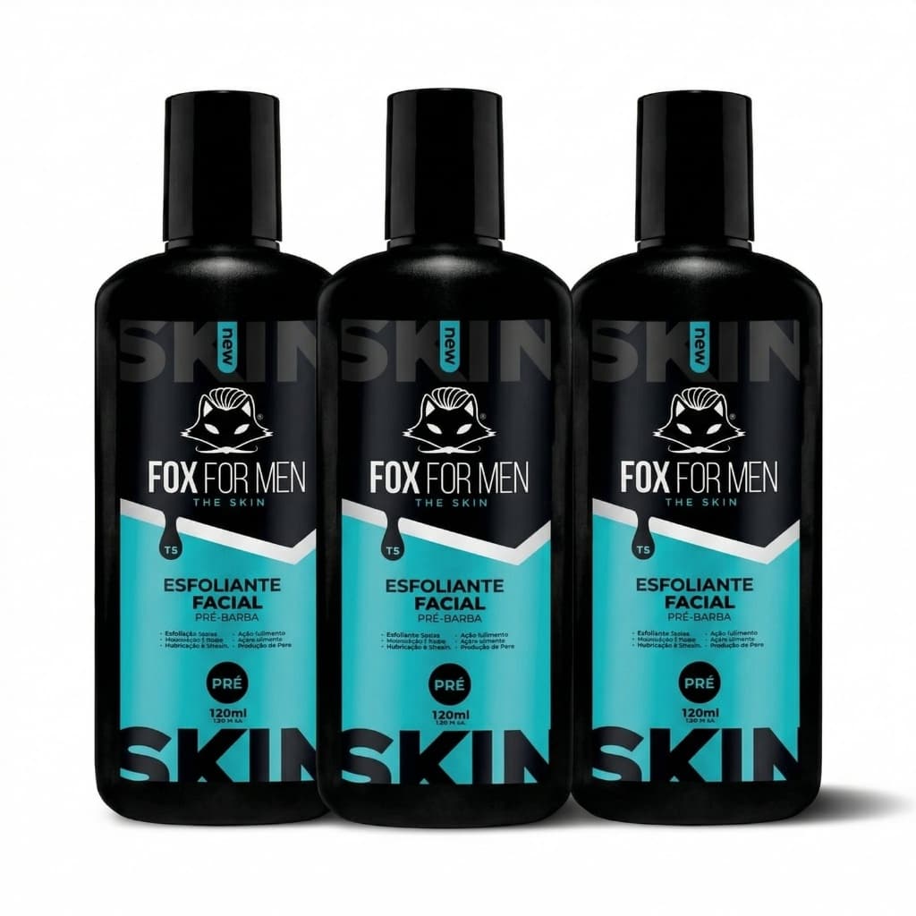 kit 3x esfoliante facial masculino, pré-barba, cuidados com a barba120g.