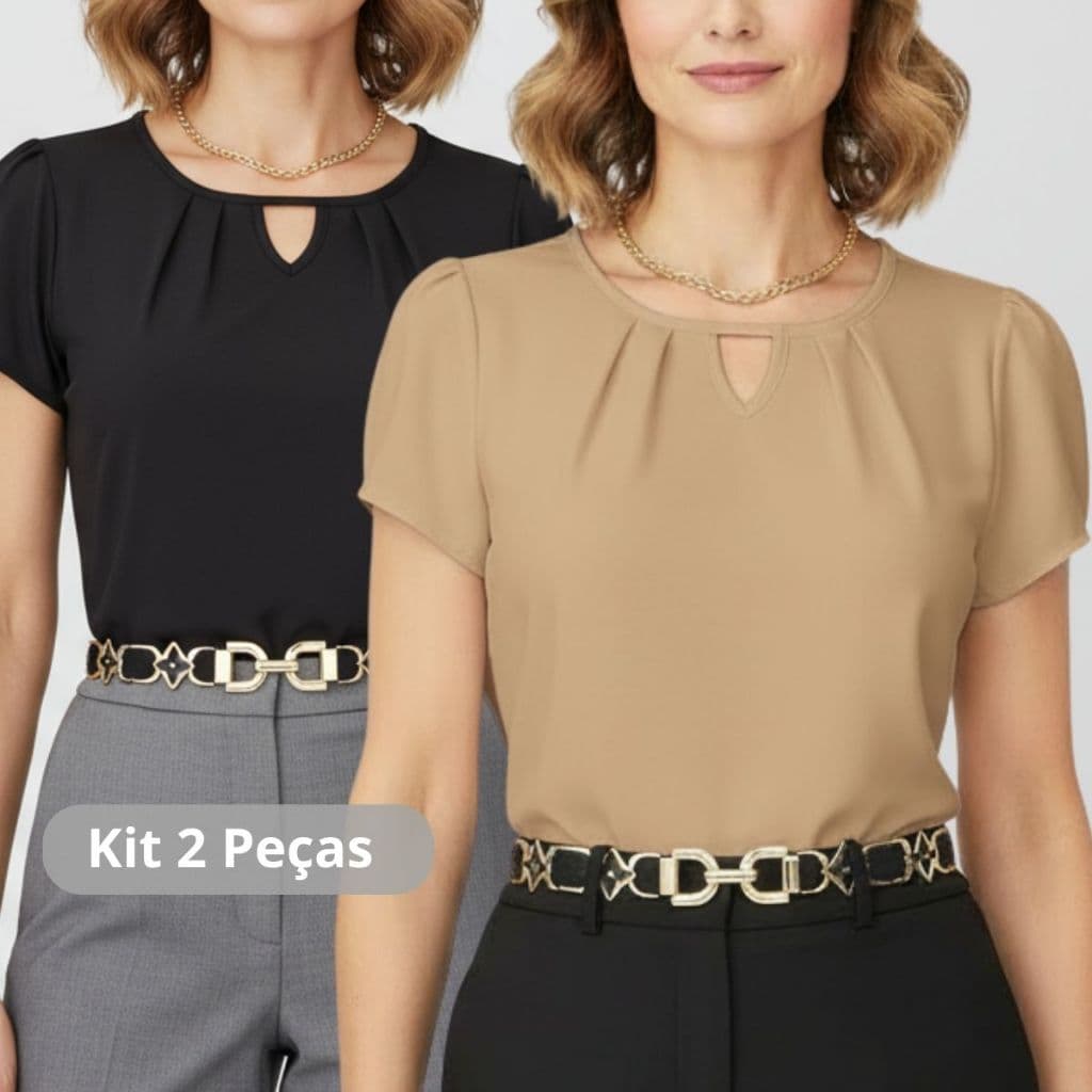 Kit 2 Peças - Blusa Feminina Manga Curta Moda Classica Casual Elegante Evangelica
