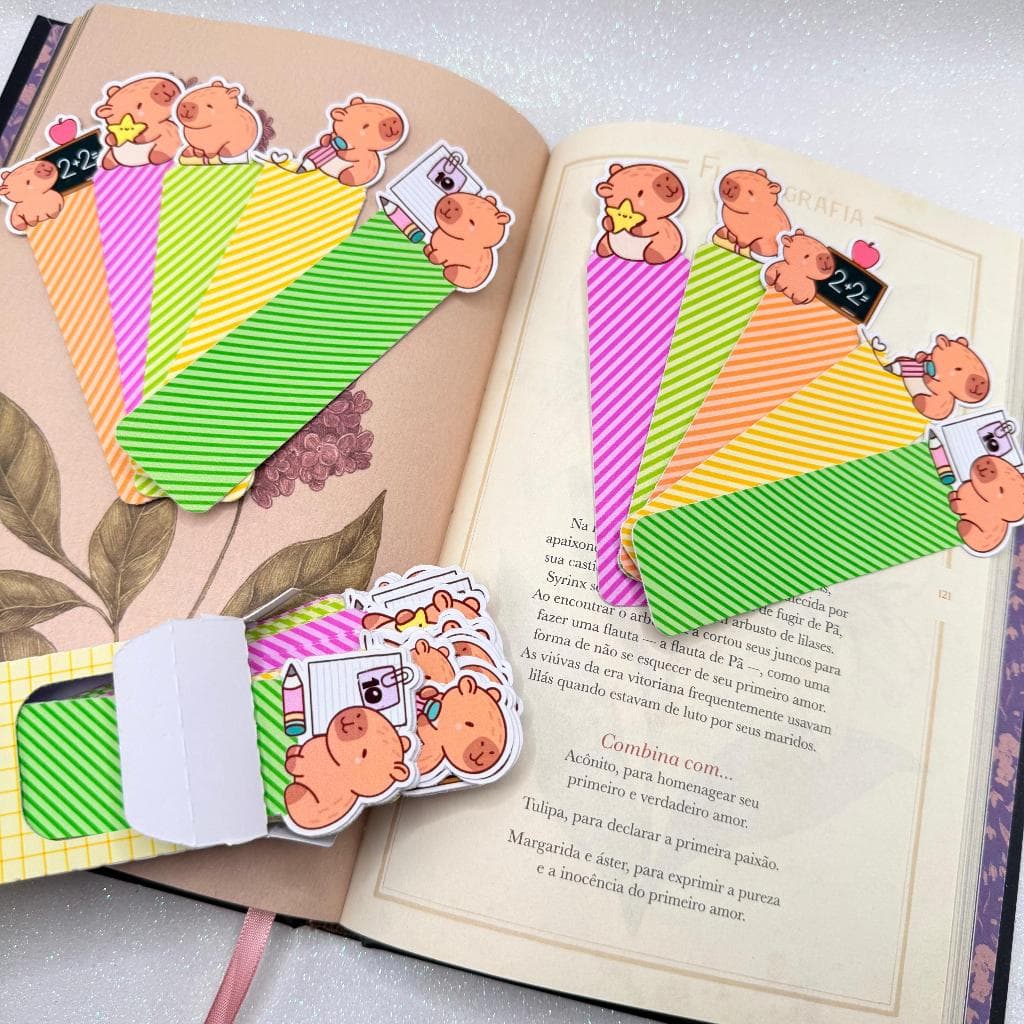 Kit 50 Marca Páginas Capivara Escolar Kawaii 5 Modelos Diferentes