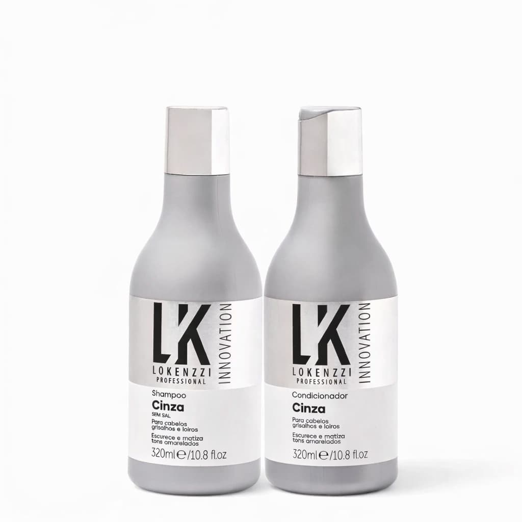 Kit Lokenzzi Cinza Shampoo e Condicionador Matizador Cabelos Grisalhos 320ml Anti Amarelado Profissional  Cabelos Branco