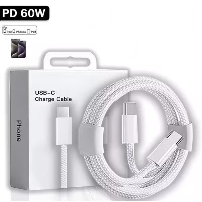 Cabo USB C 60W PD - Carregamento Rápido e Durabilidade para iPhone 15/16