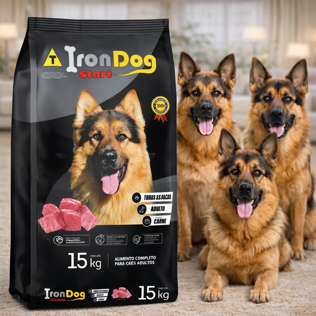 Ração Cachorro Adulto 15kg Iron Dog Start Todas As Raças Premium Carne