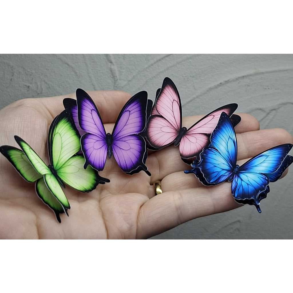 Apliques Borboletas Impressas 3D 4x4 (pequena) Topo de bolo, Lembrancinhas, Festas Jardim das Borboletas e lembrancinhas
