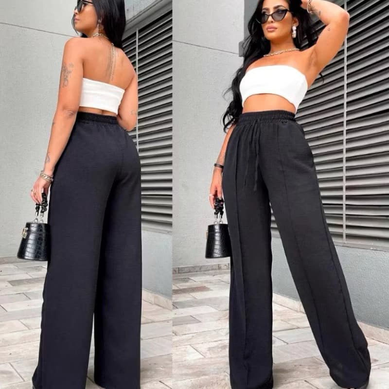 Calça Pantalona Feminina Cintura Alta Wide Leg Soltinha Elegante Tendência 2026