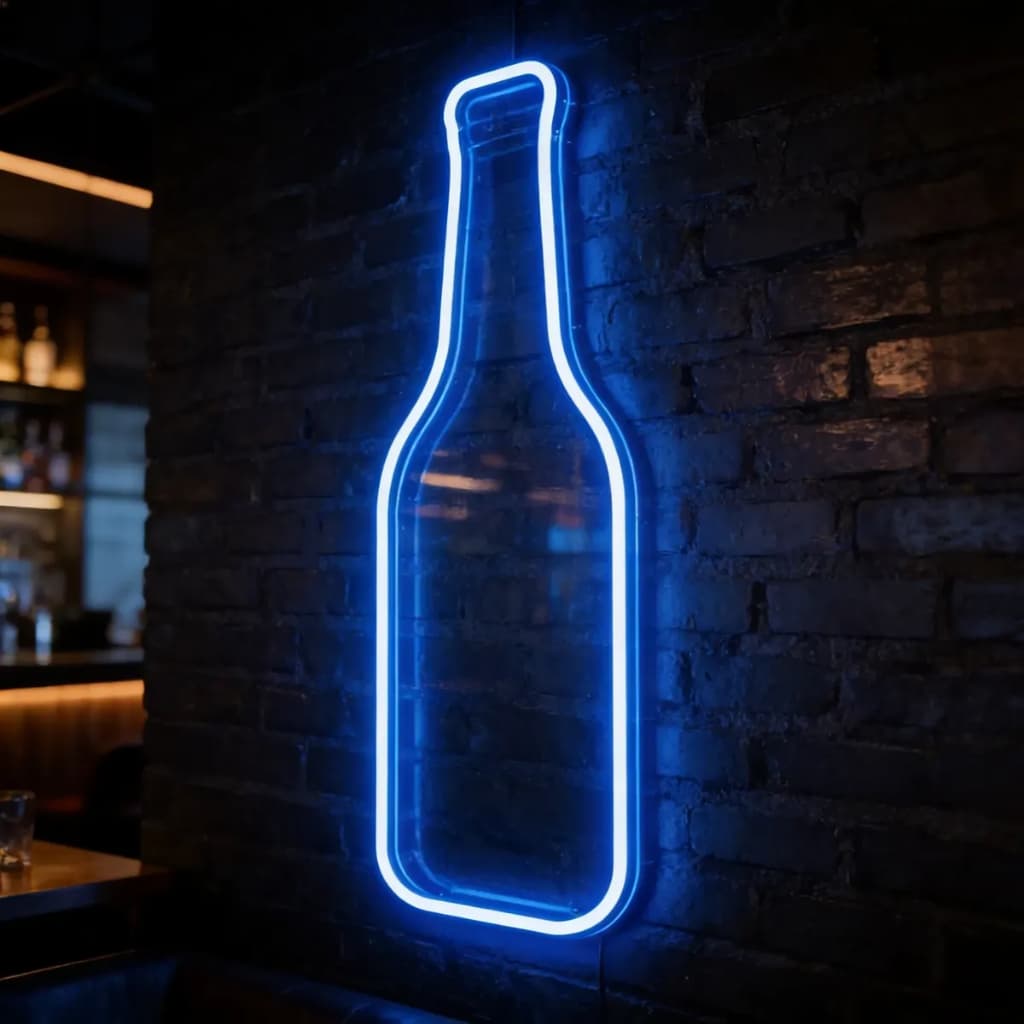 Luminaria Garrafa Cerveja Neon LED 12x33cm Painel Acrílico Bar Chopperia