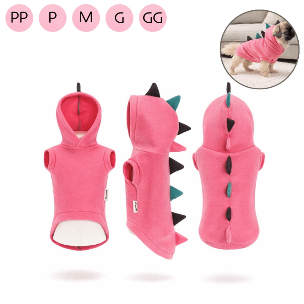 Fantasia Dinossauro Cachorro Roupa Pet Soft Quentinha Com Capuz