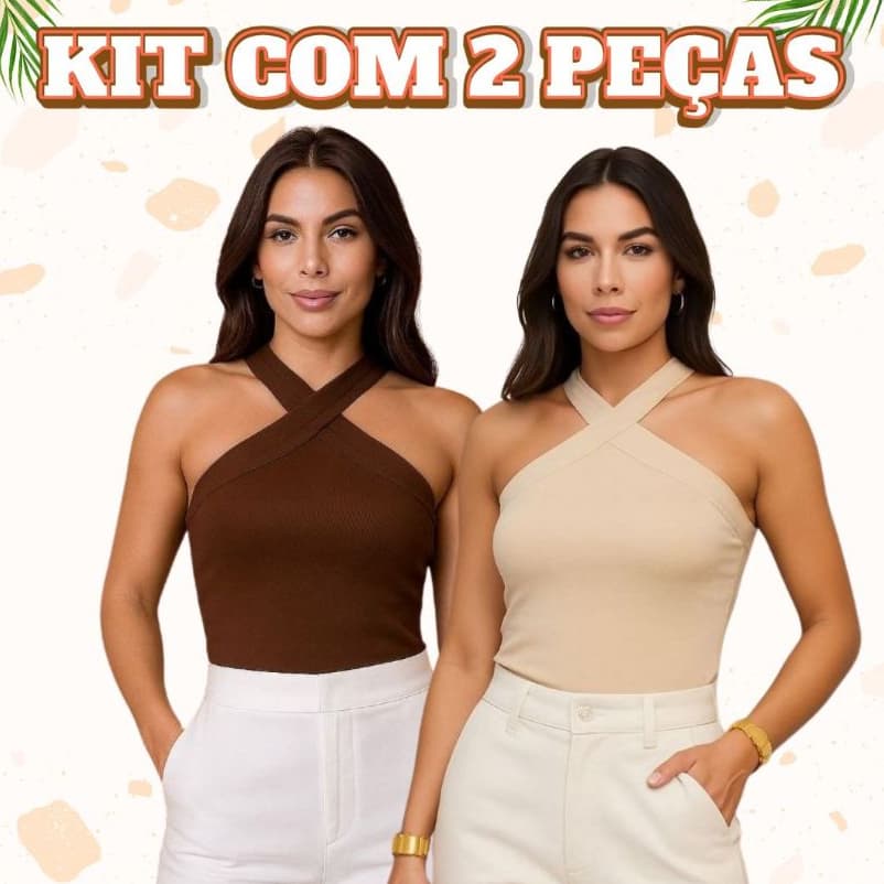 Kit 2 Blusas Feminina Elegante Alça Cruzada Suplex Premium Regata Trançada Basica