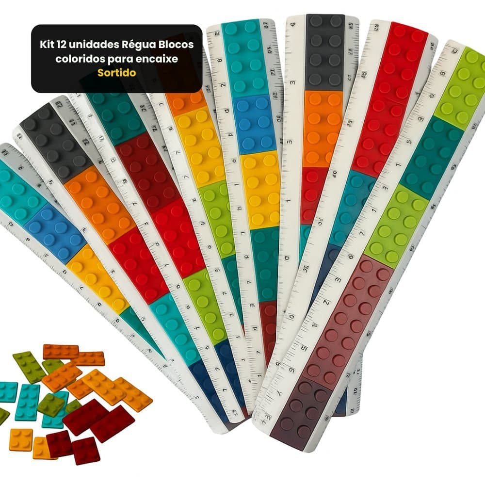 Kit 12 Réguas Blocos Encaixe Coloridos Educativo Desenvolvimento Crianças