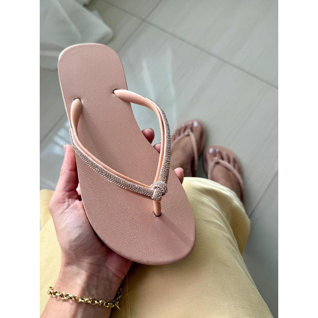 Chinelo Rasteira Feminino chinelo de ir ali Nó Strass Brilhante Leve Confortável