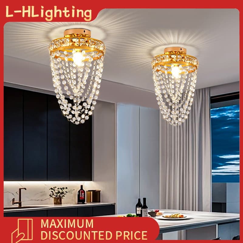 Luminária de teto de cristal LED moderna para hall de entrada, sala de estar, quarto e cômodos