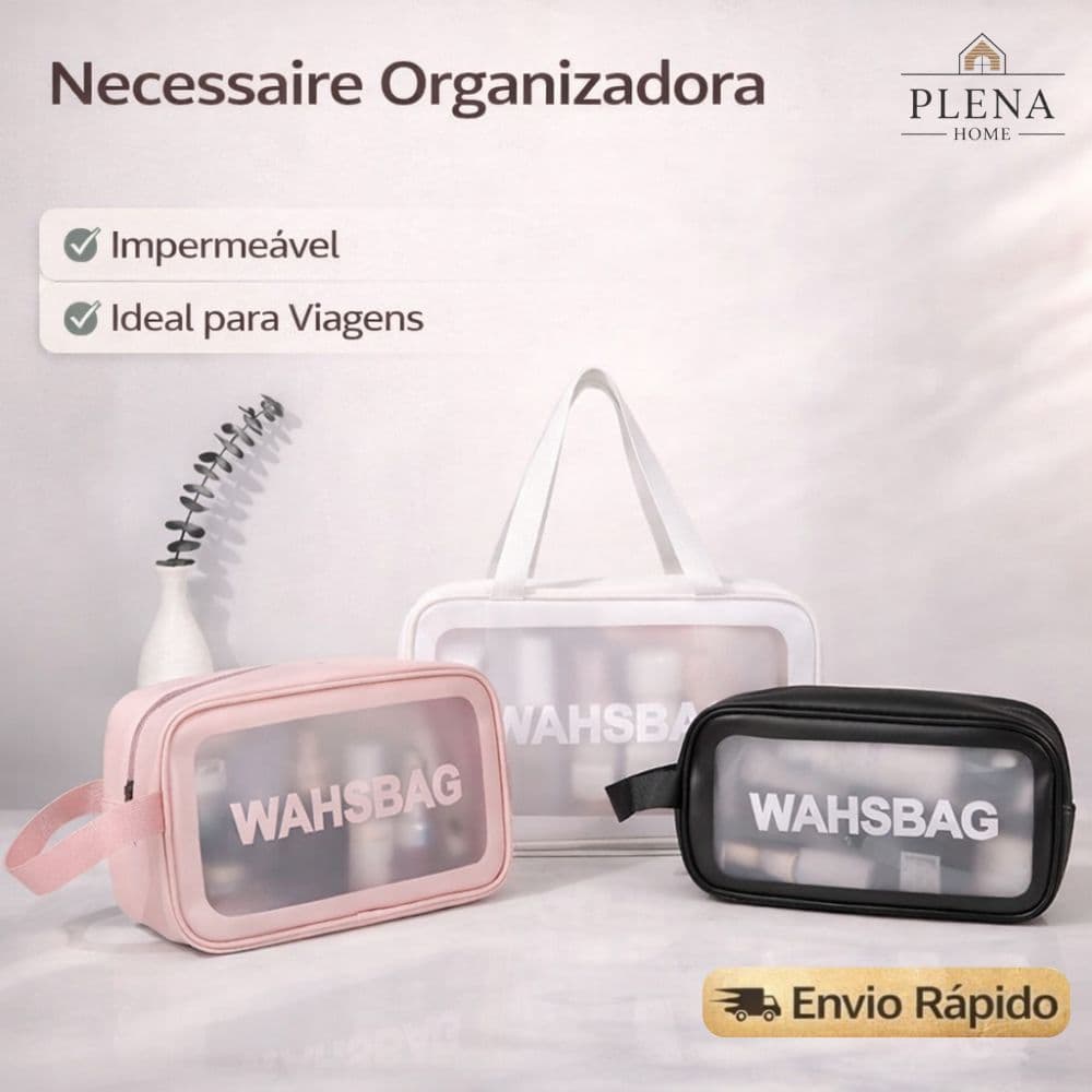 Kit 3 Necessaire Organizadora Bolsa Mão Impermeável Kit Higiene Kit Maquiagem Kit Viagem Avião Praia