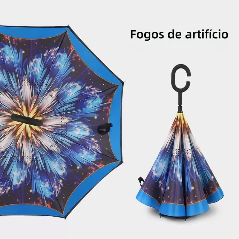 Guarda Chuva Invertido Tecido Duplo Impermeável Reforçado