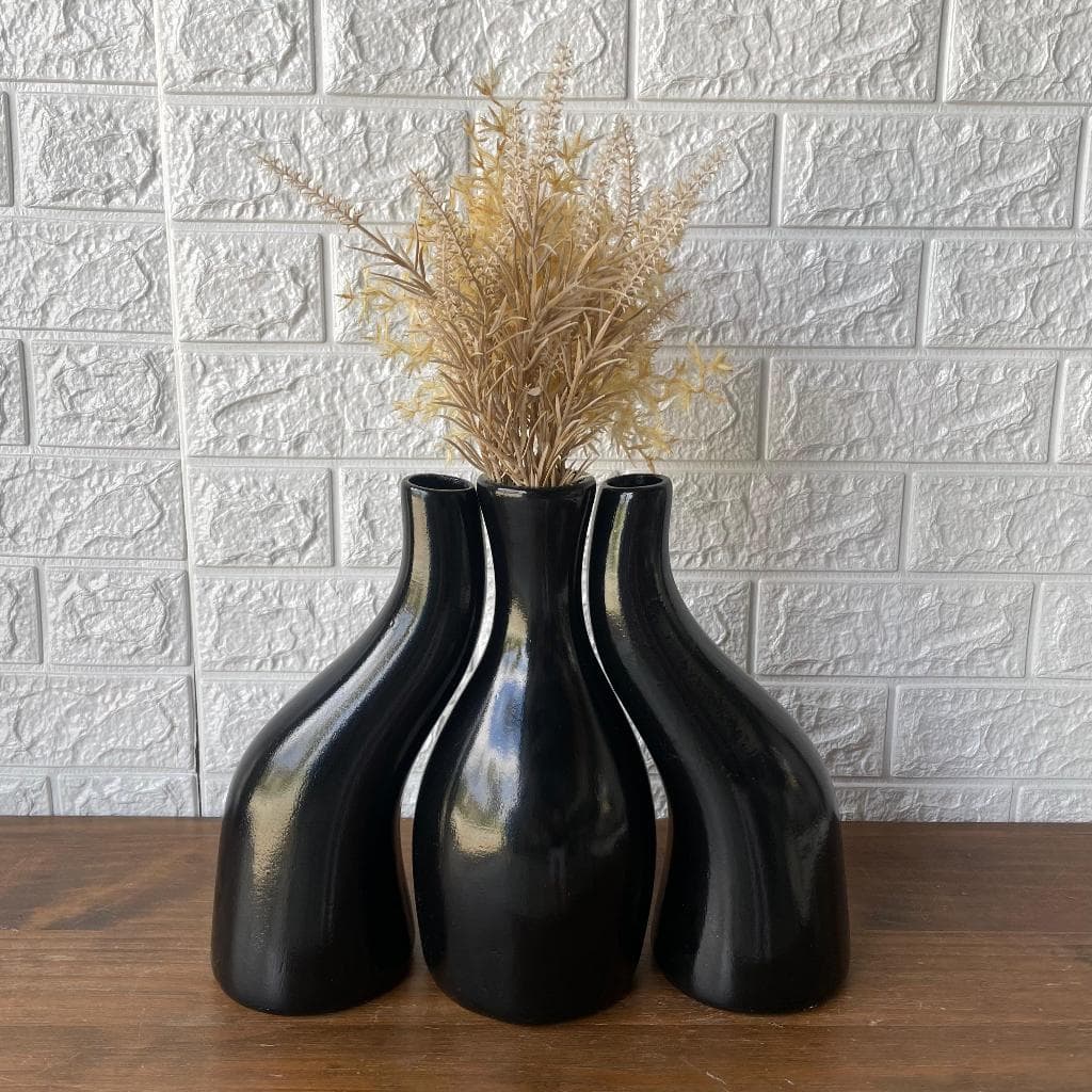 Conjunto 3 Vasos Cerâmica Moderno Preto ou Branco Sala