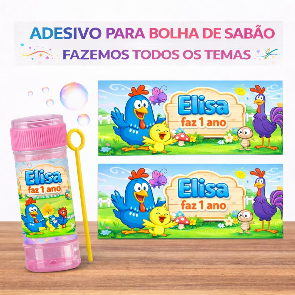 Rótulo Bolha de Sabão Personalizado | Adesivo Festa Infantil Nome e Idade