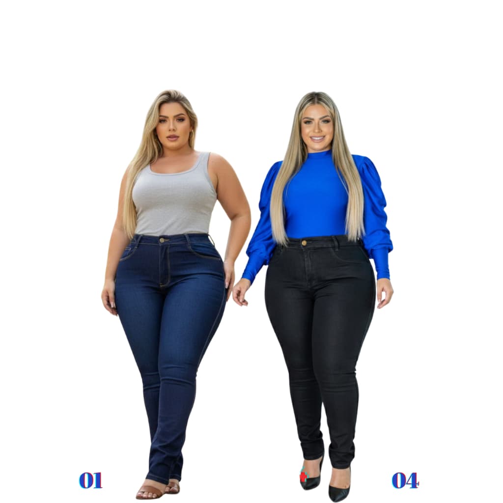 Kit 2 Calças Jeans Feminina Skinny Cintura Alta com Lycra Levanta Bumbum Premium Curve