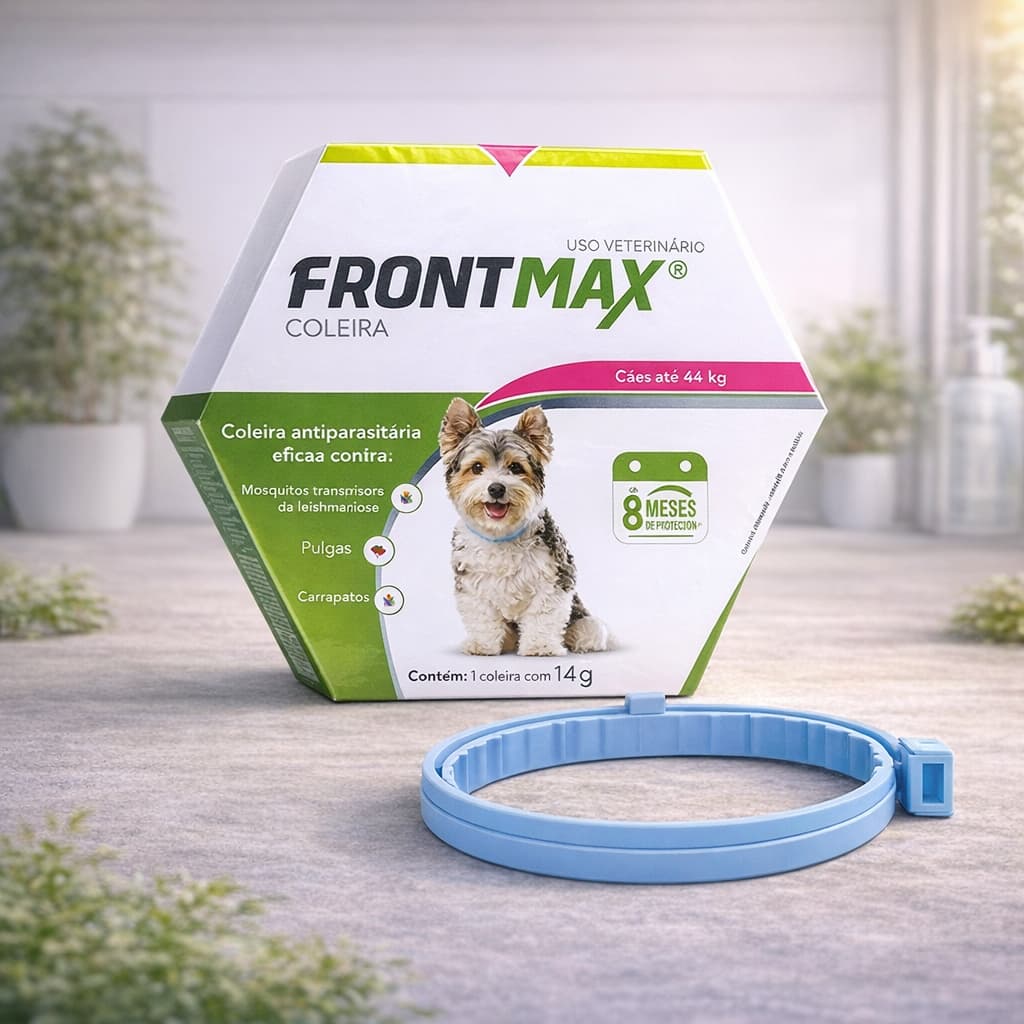 Coleira Frontmax Cães Antipulgas Carrapatos Até 4kg 38cm Vetoquinol Antiparasitária Proteção Leishmaniose