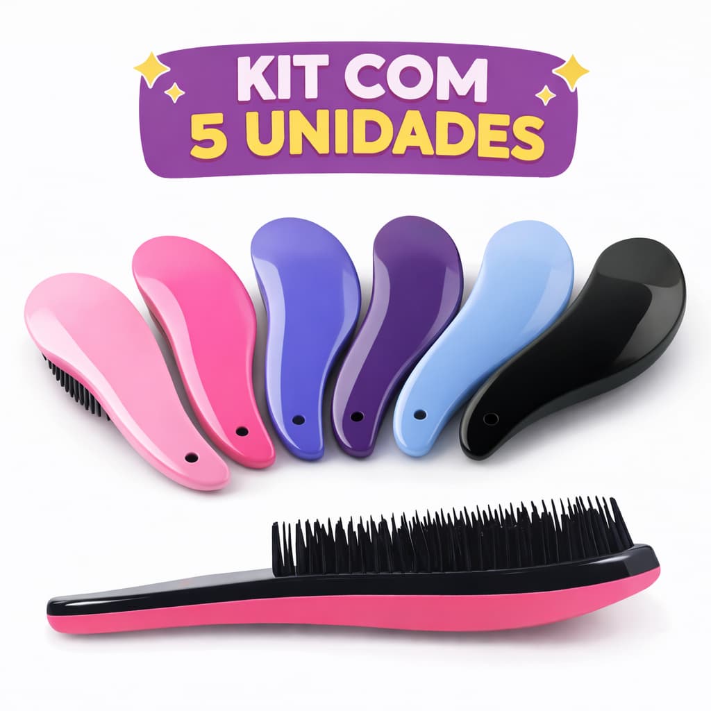 Kit 5 Escovas Mágicas Anti Frizz Desembaraçadora Para Cabelo
