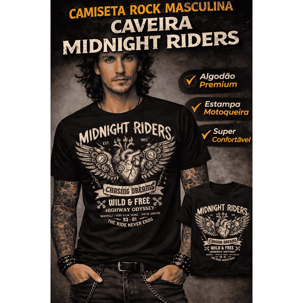 Camiseta Rock Masculina Caveira Wild Thunder | Estampa Rock and Roll Vintage | Algodão Premium Confortável
