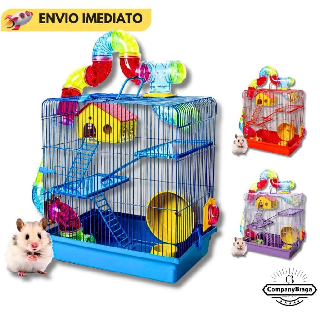 Gaiola Hamster 3 Andares Tubo Luxo Labirinto Grande Hamster Acessórios 3 cores disponíveis