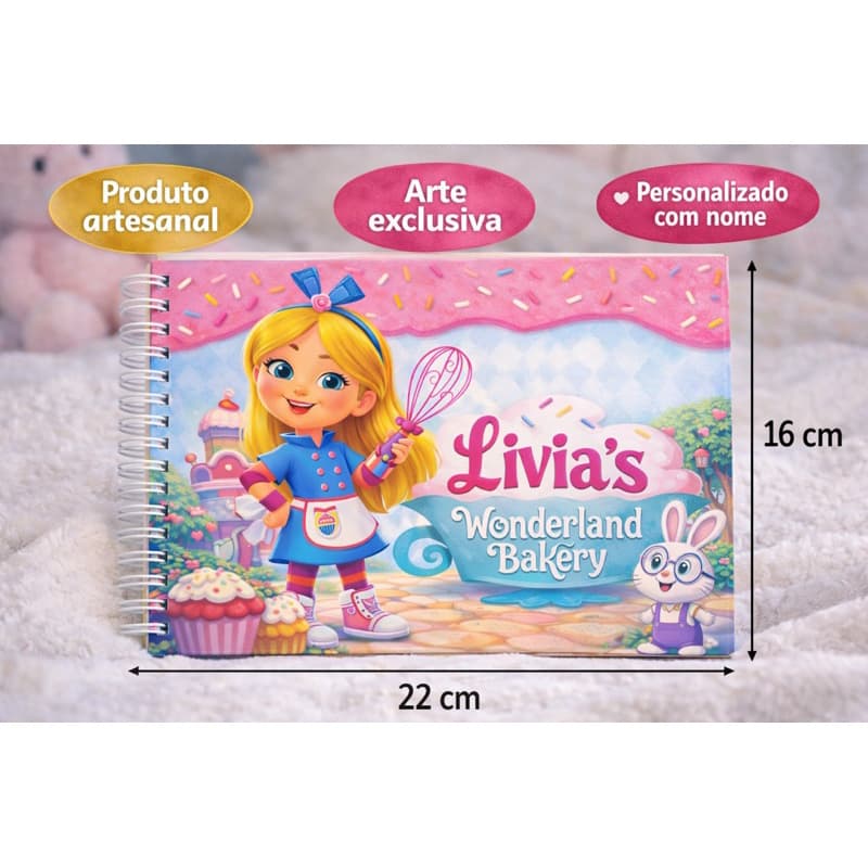 Livro de Colorir Alice na Confeitaria Maravilhas 50 Desenhos Exclusivos 180g Personalizado com Nome na Capa