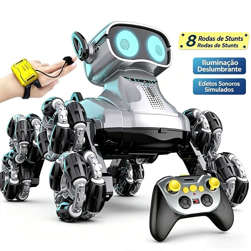 Cachorro Robô Inteligente com Controle Remoto – 8 Rodas Stunt Racing Drift Gira 360