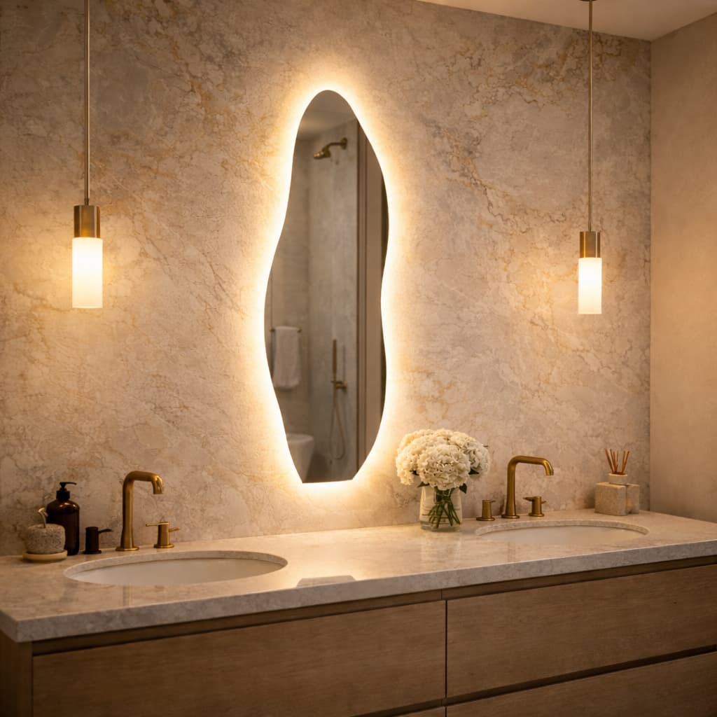 Espelho Led Bivolt 80cm x 35cm Flame Sem Led Polido Sala Salão Loja Luxo Lançamento Led Branco Led Neutro Led Amarelo