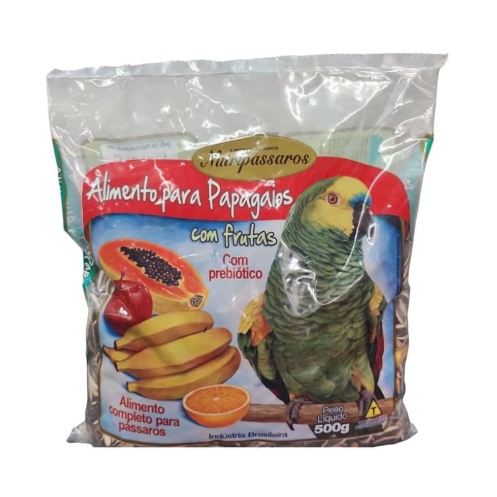 RAÇÃO NUTRIPÁSSAROS ALIMENTO PARA PAPAGAIOS COM FRUTAS E PREBIÓTICO 500 GRAMAS