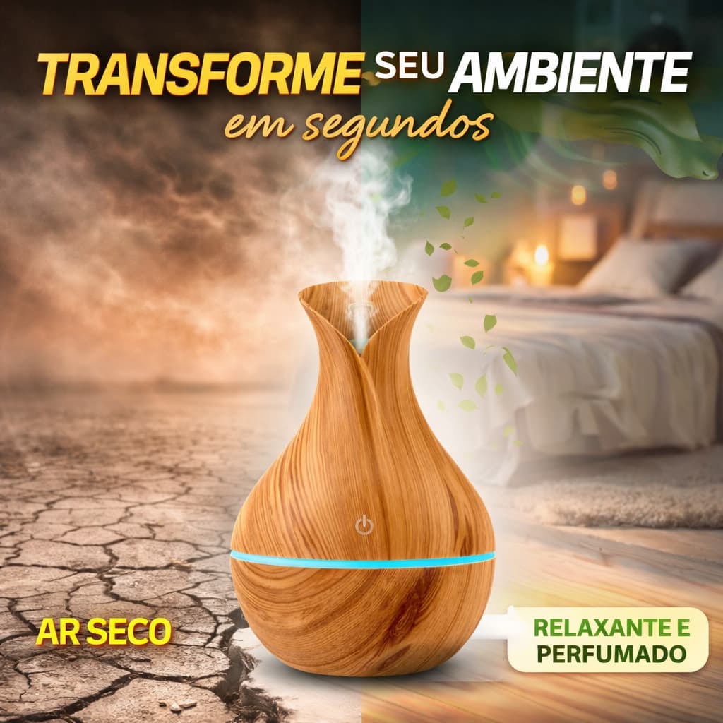 Umidificador de Ar Ultrassônico Difusor Aromas LED USB Aromatizador Portátil Bivolt