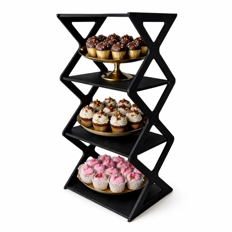Expositor de Doces para Festa 4 Andares MDF Preto | Suporte Decorativo Mesa de Festa Luxo